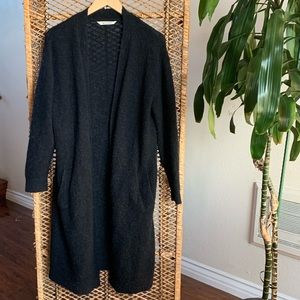 Won hundred black wool long cardigan